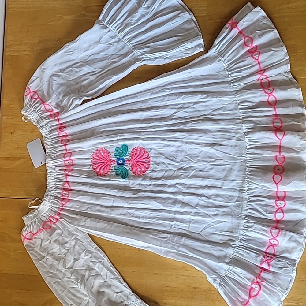 Lilly Pulitzer Nemi Embroidered Tunic Off Shoulder Coverup - Picture 5 of 12
